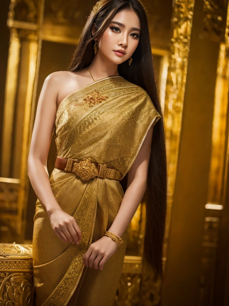 (masterpiece, best quality:1.2), 1girl, solo, thai girl, thai dress, dress, big breasts, beautiful detailed eyes, beautiful detailed lips, extremely detailed face and eyes, long eyelashes, flowing hair, intricate clothing details, photorealistic, 8k, natural lighting, warm color tones, fantasy art, cinematic lighting