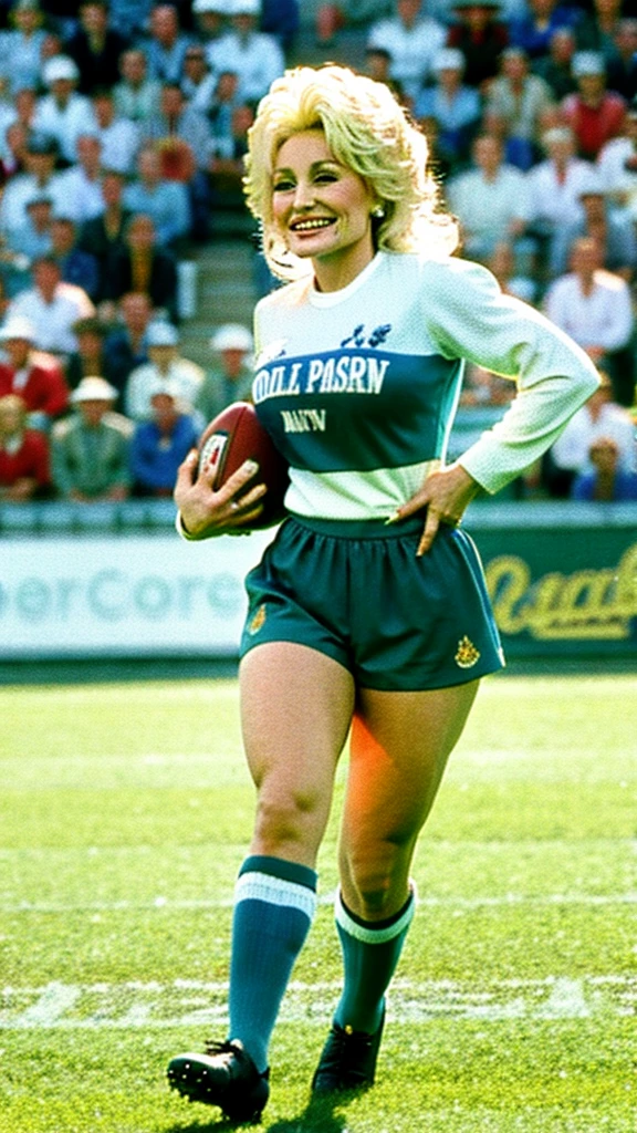 dolly parton playing rugby union running with the football
