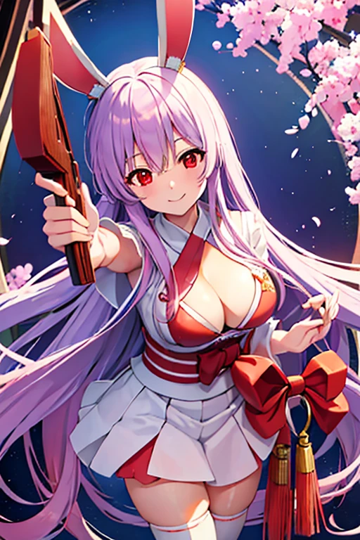 Suisen Udongain Inaba Light blue-purple long hair White rabbit ears Red eyes Smiling Shrine maiden outfit