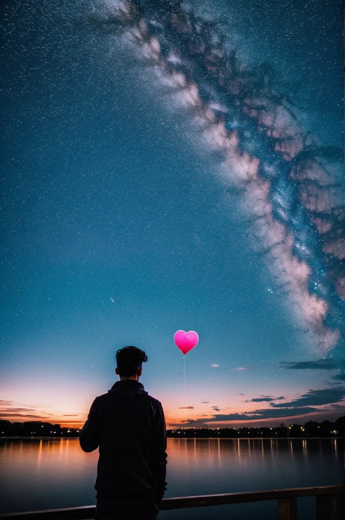 Take a photo of a sky full of colors with a broken heart in the middle