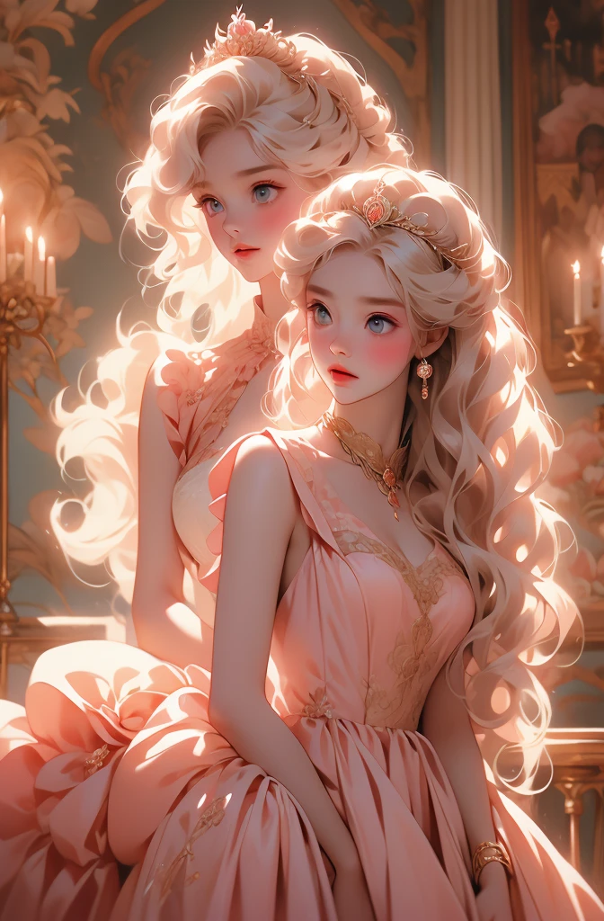 White Blonde hair, fluffy hair, stylish hair, long hair, lilac eyes, perfect eyes, beautiful, perfect face, tween, dainty , short, kind, curvy, a flowing pale airy gown with ruffles along the bottom with tiny pink flowers and gold dragon embroideries with flowers, Her tiara had a pretty teal gemstones, silver necklace, noble class, royal, royalty, red castle, feasting hall, medieval, elegant surroundings, soft dewy makeup look, light peach blush, soft tan eyeshadow, light coral lipstick, cutesy, girlish, girly, guileless, ingénue, princess , whimsical lighting, Targaryen, dragons in the sky, photorealistic
