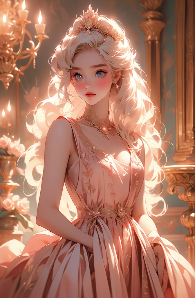 White Blonde hair, fluffy hair, stylish hair, long hair, lilac eyes, perfect eyes, beautiful, perfect face, tween, dainty , short, kind, curvy, a flowing pale airy gown with ruffles along the bottom with tiny pink flowers and gold dragon embroideries with flowers, Her tiara had a pretty teal gemstones, silver necklace, noble class, royal, royalty, red castle, feasting hall, medieval, elegant surroundings, soft dewy makeup look, light peach blush, soft tan eyeshadow, light coral lipstick, cutesy, girlish, girly, guileless, ingénue, princess , whimsical lighting, Targaryen, dragons in the sky, photorealistic
