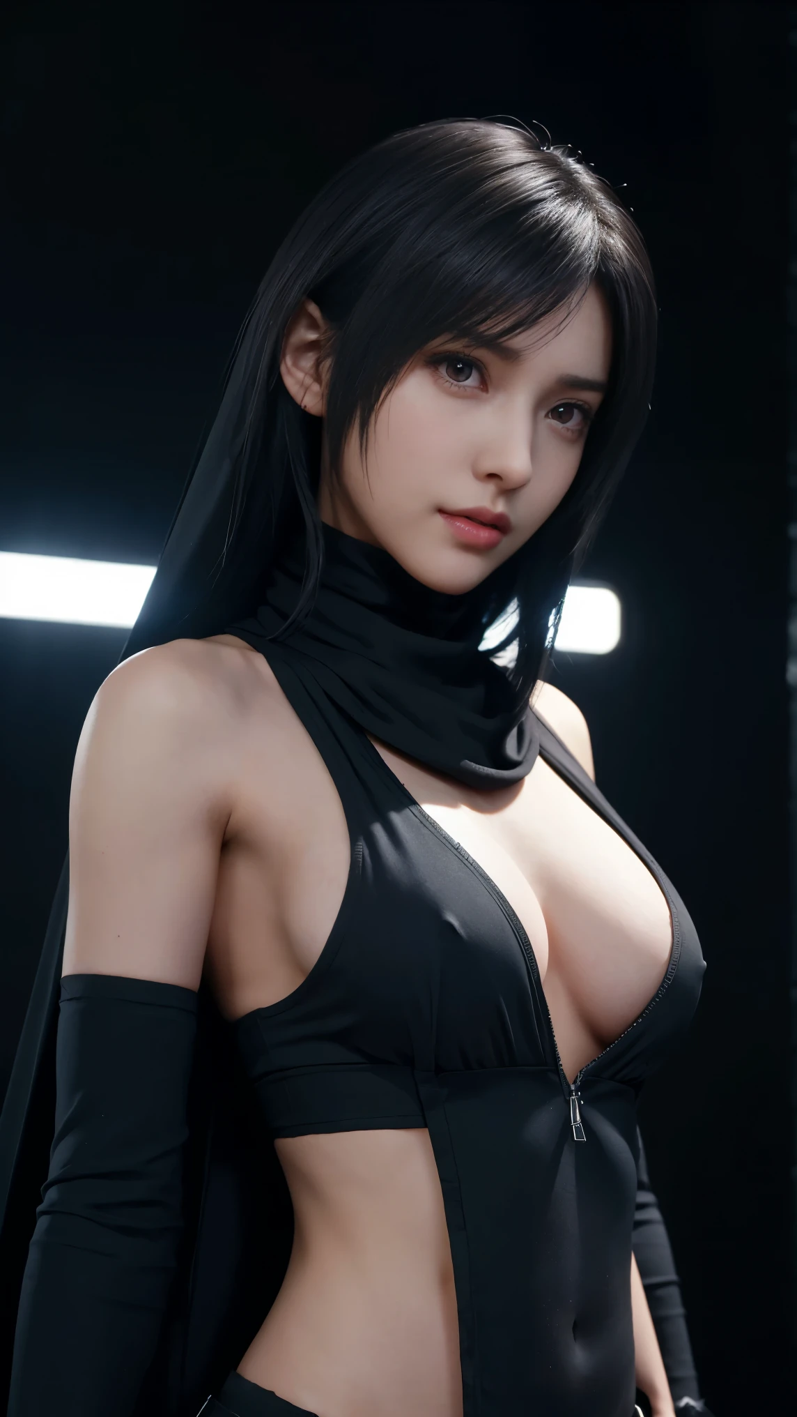 8K, Top Quality, Intricate Details, Ultra Detail, Ultra High Resolution, Masterpiece, close up shot, (full body: 1.1), Slender, Smile, (Makeup: 0.4), ,(( red eyes, black hair, bangs, long hair)), (Fluffy Eyes: 1.21), (()), 1girl, solo, 1 girl, ((Tifa,Tifa・lockhart,Final Fantasy 7,FF7,l)), close up shot, , ((tall)), (((fit body))), (((slim face))), sharp face, ((abaya, hijab)) ,(detailed face), sharp face, small lips, , ,(( )) ,, ,
((, )), , (( )), detailed face, detailed , large breast breast, detpples ,, Narrow Skinny, tall , 190 cm tall, Muscular, Navel, Exposed Abdomen, Pointed Chest,, Beautiful girl with accentuated slender abs: 1.4, Six Pack Abs: 1.4, , Perfect Body, detail legs, (( dark background)), black background,