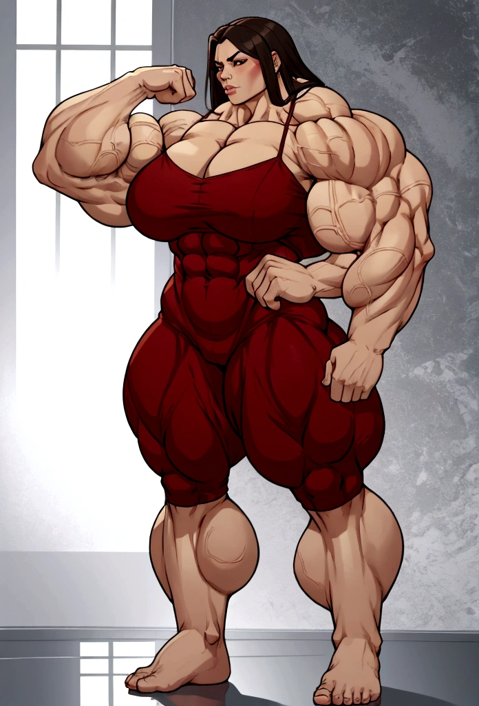 huge muscle woman at your bumped hard biceps