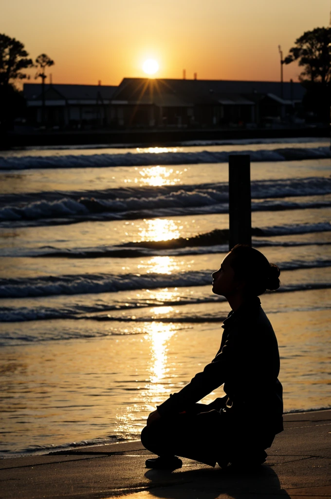 Make a silhouette sitting on the ground