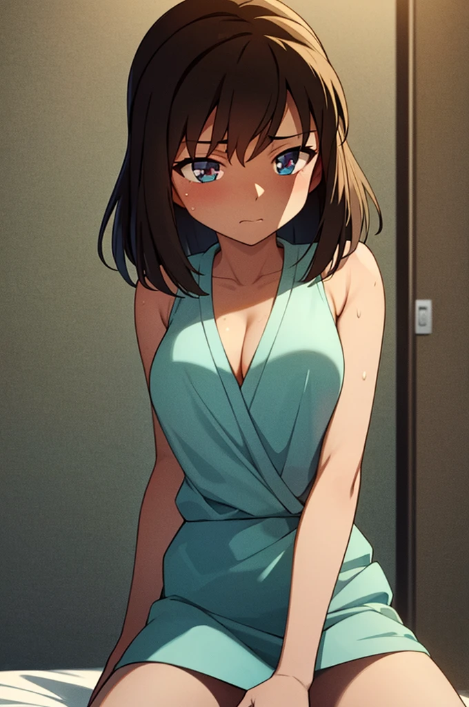 Highest quality, masterpiece, 4K, Highly detailed face, Highly detailed skin, Highly detailed wallpaper, Japanese anime, Second Dimension, Fine skin, Very beautiful cleavage, NSFW, , whole body, One girl, Embarrassed face, On the bed, Bob Hairstyle, Brown Hair, Detective Conan, Haibara Ai, Shelley, Sweaty, Adult appearance, Cosplay, Nurse uniform, mini skirt, Female ,  gets on the face, Eyes are hearts, Masturbating, Squirting, Seducing a man, Spread your legs in an M shape