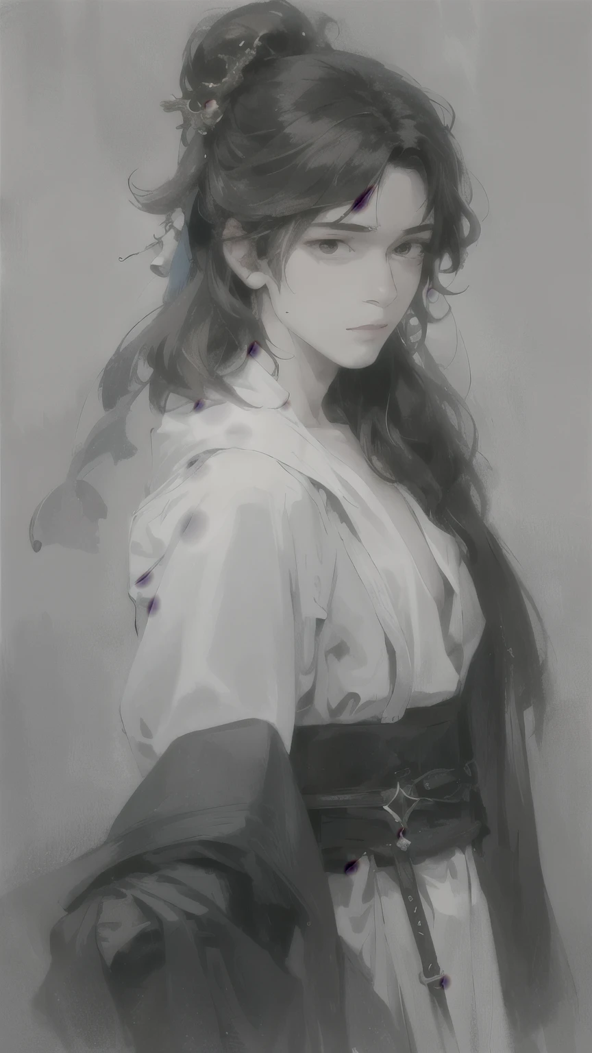 a close-up of a boy with brown hair and a great aura of a demon king 