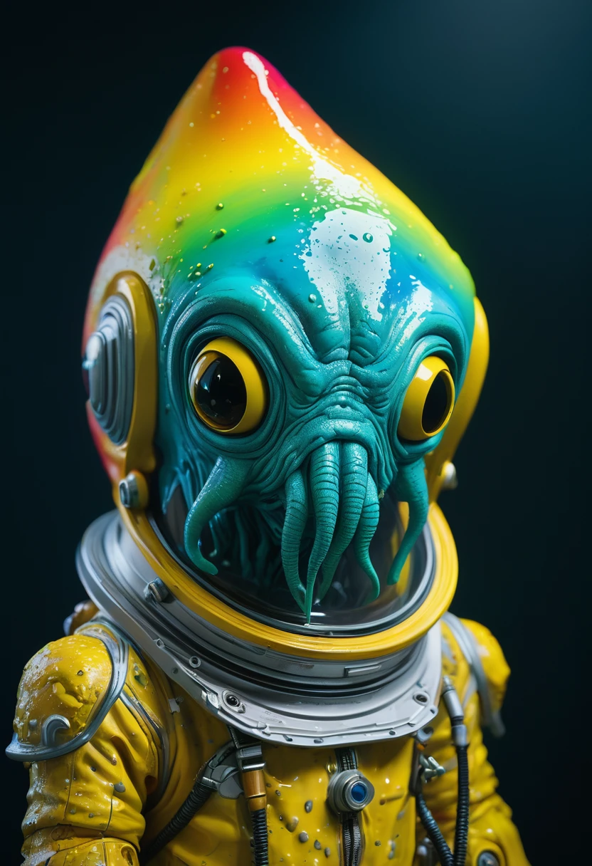 8K, ARTISTIC photogrAphy, best quAlity, mAsterpiece: 1.2), A (potrAit:1.2) Don Bluth Style  ASTRONAUT Cthulhu yellow Toon Doll, full body RAW candid cinema, cyan hair, 16mm, color graded portra 400 film, remarkable color, ultra realistic, sad admosphere, dark lighting, oppressive atmosphere, depressive colors, kodak portra 400, photograph,r, Natural Light,  Pinhead lighgts, blur reflection, Brush Strokes, Smooth, abstract, Splatter, Oil On Canvas, rainbow colors, fractal isometrics details bioluminescens : a stunning realistic photograph of wet bone structure, 3d render, octane render, intricately detailed, titanium decorative headdress, cinematic, trending on artstation | Isometric | Centered