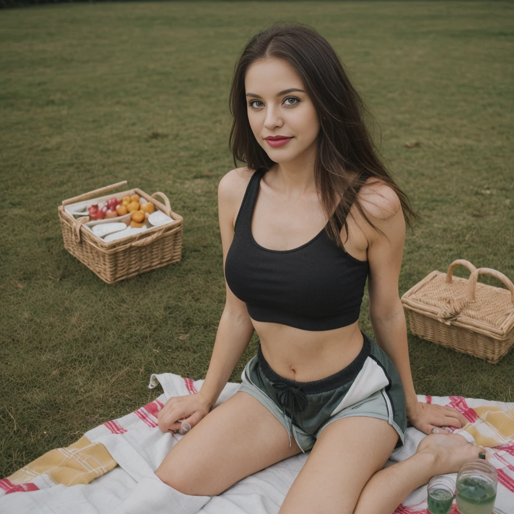 1girl, photorealistic, (((ugly face:1.5))), (((photorealistic))), (((raw photo in sequence))), (((natural lights))), (((detailed no blur background))), (((26 to 35 years old))), (((upper body and upper legs, happy))), (((detailed face))), photo_(medium), realistic, (((Caucasian woman))), (((long white blonde hair))), (((Caucasian nose))), (((Caucasian green eyes))), (((Caucasian face))), (((Caucasian lips))), ((( body))), (((wearing rugged black tank tops and shorts))), different pose, posing, (((different pose))), (((grassland))), hair is dragging by wind, candid shot, (((picnic setting))), wide shot
