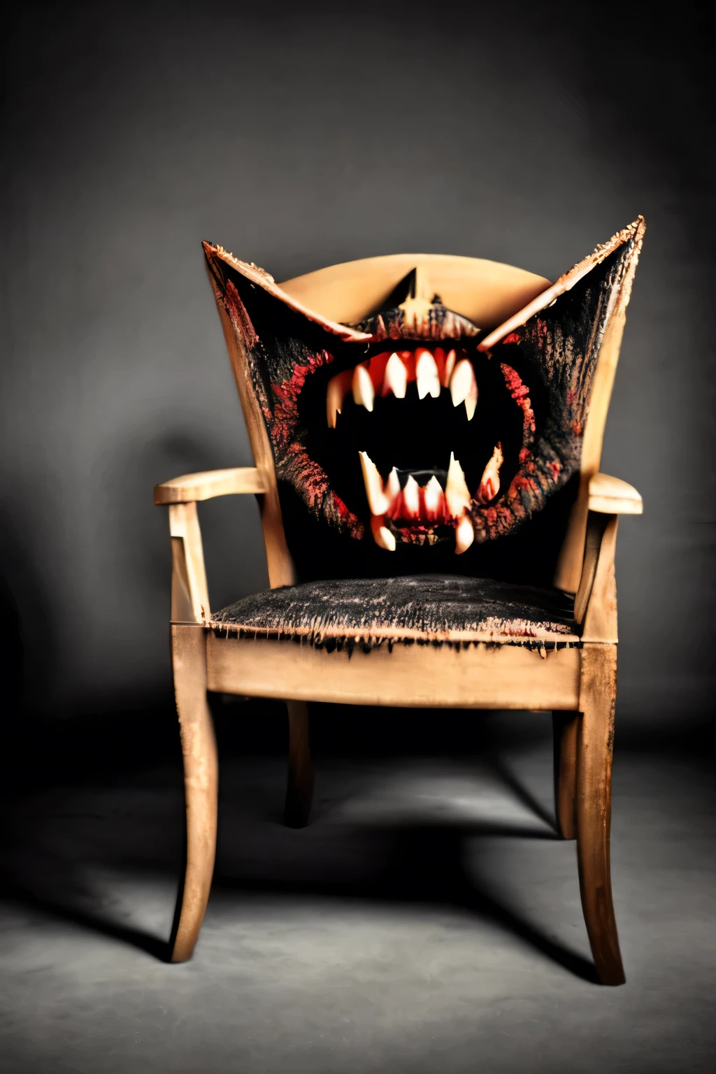 A rabid hungry Chair with teeth and eyes