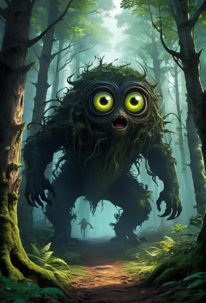 Unidentified creatures lurking in the forest、Has wide eyes、Captivating Appearance、
BRAEK&#39;s body is made up of countless tree roots、
BRAEK The forest is dark and the trees are buying、Looks like they&#39;re about to attack