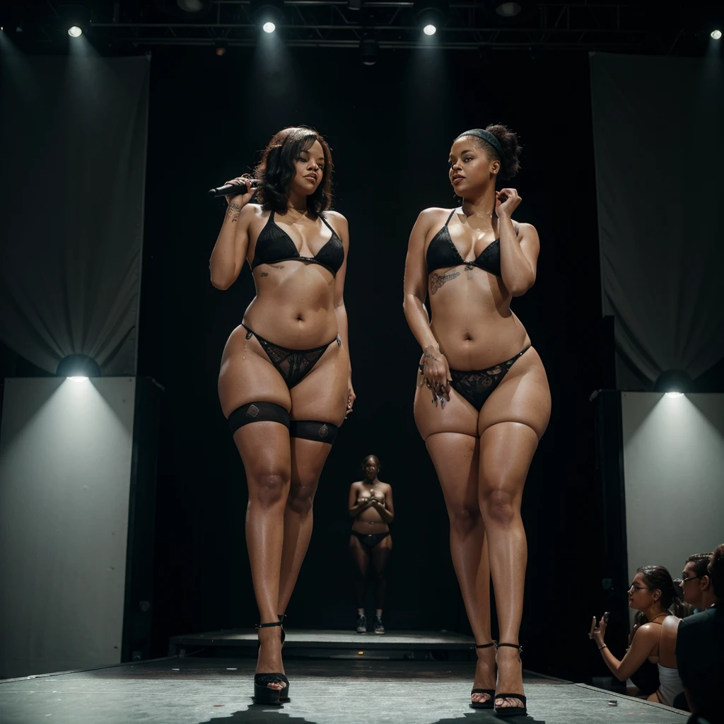Rihanna, rick and morty , ssbbw , thick thighs, black thong , cellulite , standing on stage