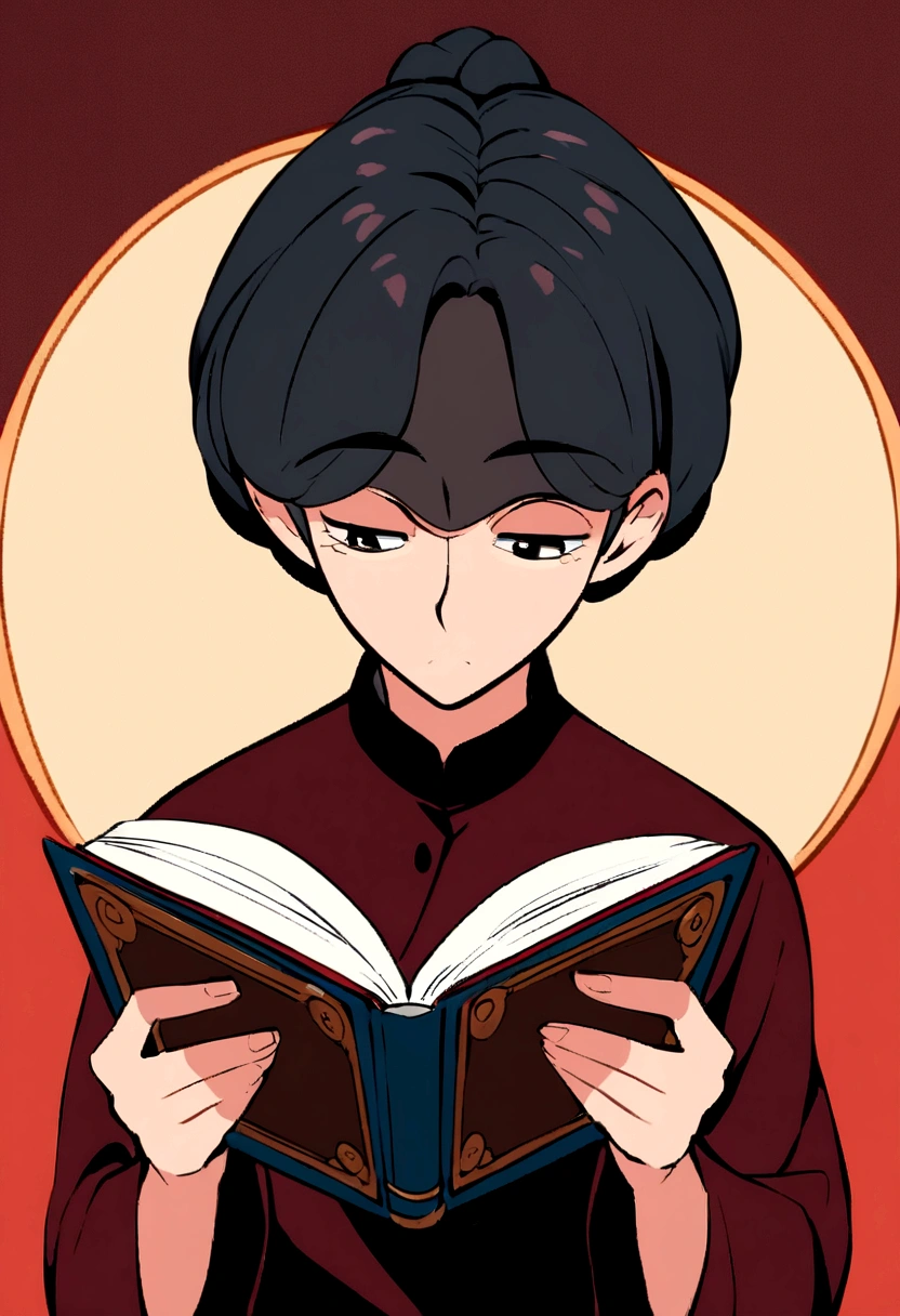 man reading a book, ::Pixar Cartoon Style、anime、woman、One person、The background is mysterious
