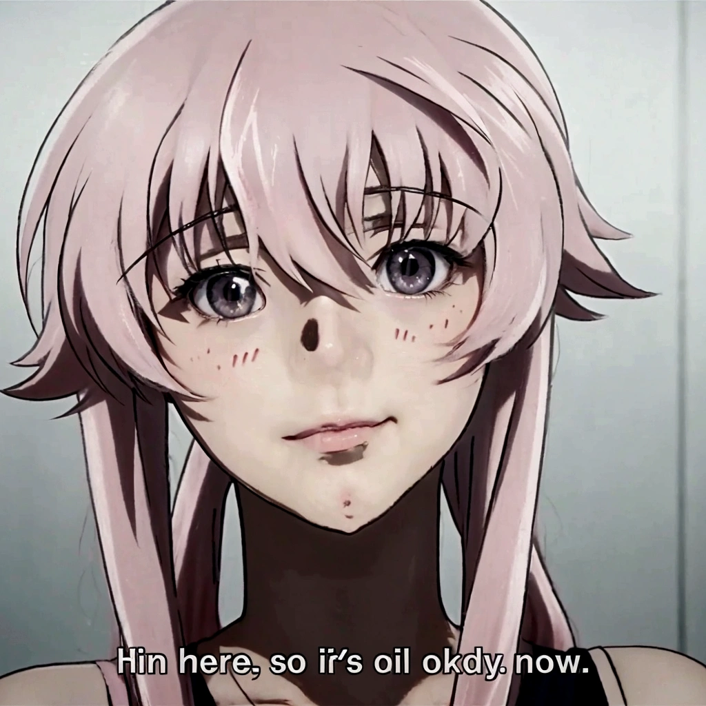 a closeup of a person with long hair and a pink wig, Mirai Nikki, Today&#39;s featured anime still., in an anime, rogue anime girl Gasai Yuno, Gasai Yuno, screenshot from a 2012 anime, tv anime frame, Gasai Yuno, Macro border, in the anime movie, she has a nice expressive face