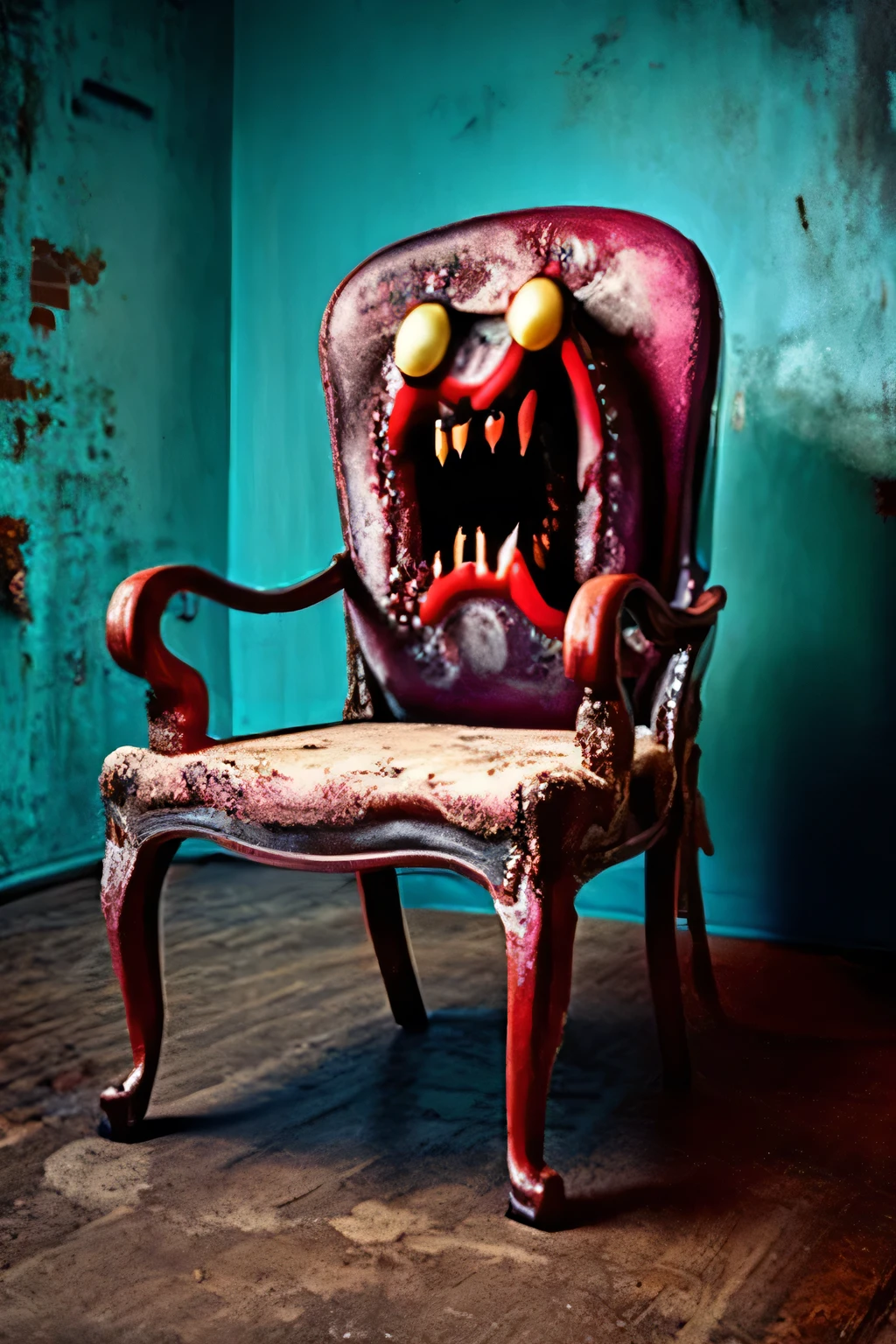 A rabid hungry Chair with teeth and tentacles.