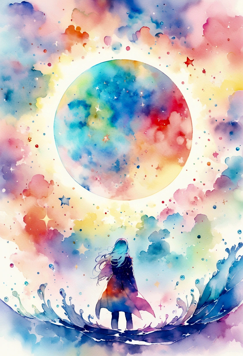 Big bang, expanding universe, water colors,