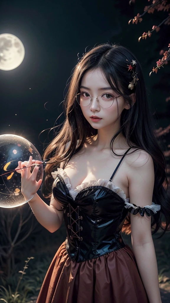 a close up of a woman holding a crystal ball in a field, anime girl cosplay, artwork in the style of guweiz, guweiz, fantasy art style, a sexy maid in a magical forest, realistic cosplay, anime girl in real life, busts large,sexy,dark fantasy style, by Yang J, fantasy photography, classical witch, japanese goddess, chinese girl