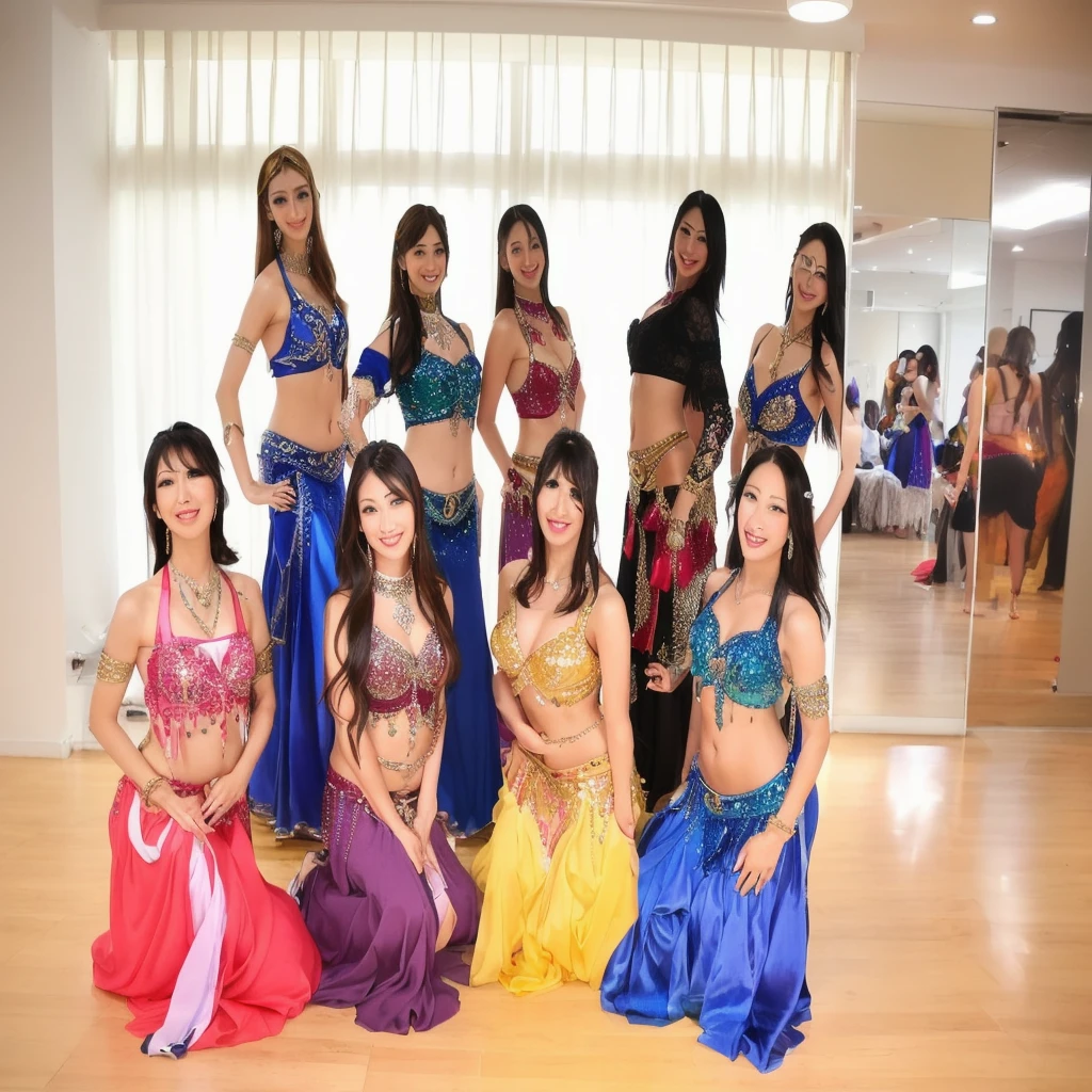 araffes in colorful outfits posing for a Group photo, Belly dance, Exotic Costumes, Shot with Canon EOS 5D mark iv, oriental fantasy, beautiful, Shot with a Canon 5D MK4, Group photo, Diverse costumes, Lava showcase full dress, green, color, Shot with Canon EOS 5D, Harem, dancer, beautiful women, Asian Woman
