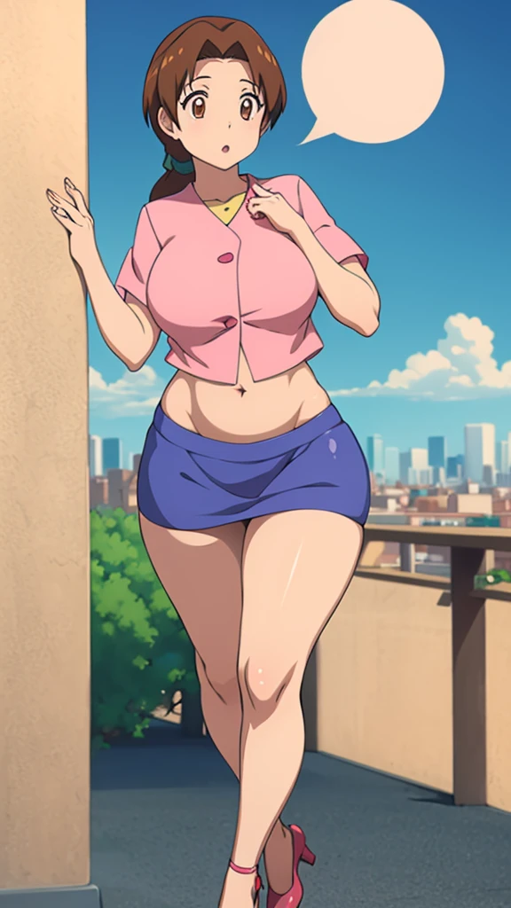 (score_9, score_8_up, score_7_up), ((best quality, masterpiece)),perfect anatomy,((aesthetic,very aesthetic)),official style, (ultra-high resolution),source_anime.from front,below view,feet focus ,standing crossed arms,  (mature) ,1girl, Outdoor, Green Eyes, Orange Hair, , Yellow Shirt, Sleeveless shirt,((stomach)), Denim shorts, suspenders, ,   (slender), under_boob,unity 8k wallpaper.extremely detailed CG, ,,
