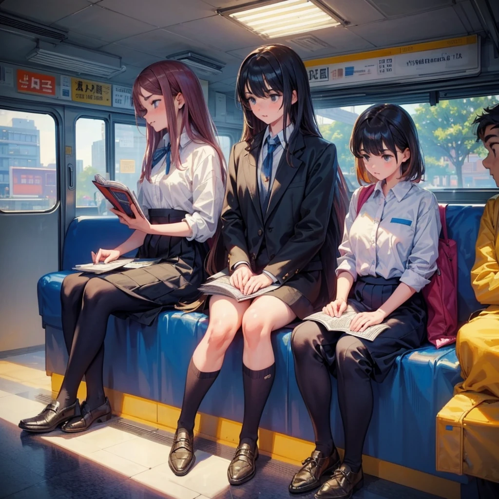 Chica sin bragas debajo de la falda en un tren, con anteojos, pelo negro recogido, vibras intelectuales y serias