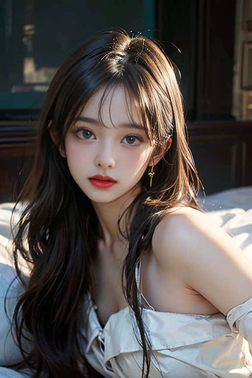 Highest quality,masterpiece,Ultra-high resolution,(Realistic:1.4),One 17yo Girl,shoulder,on the bed