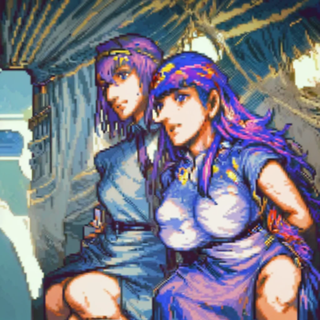 (pixel art_1.1)1female students,female students in front of me,female students is Sitting and sleeping on the train,standing on Young man,middle-aged Multiple Salaryman,One of them office worker is reading a newspaper,pixel art,8bit,NES,