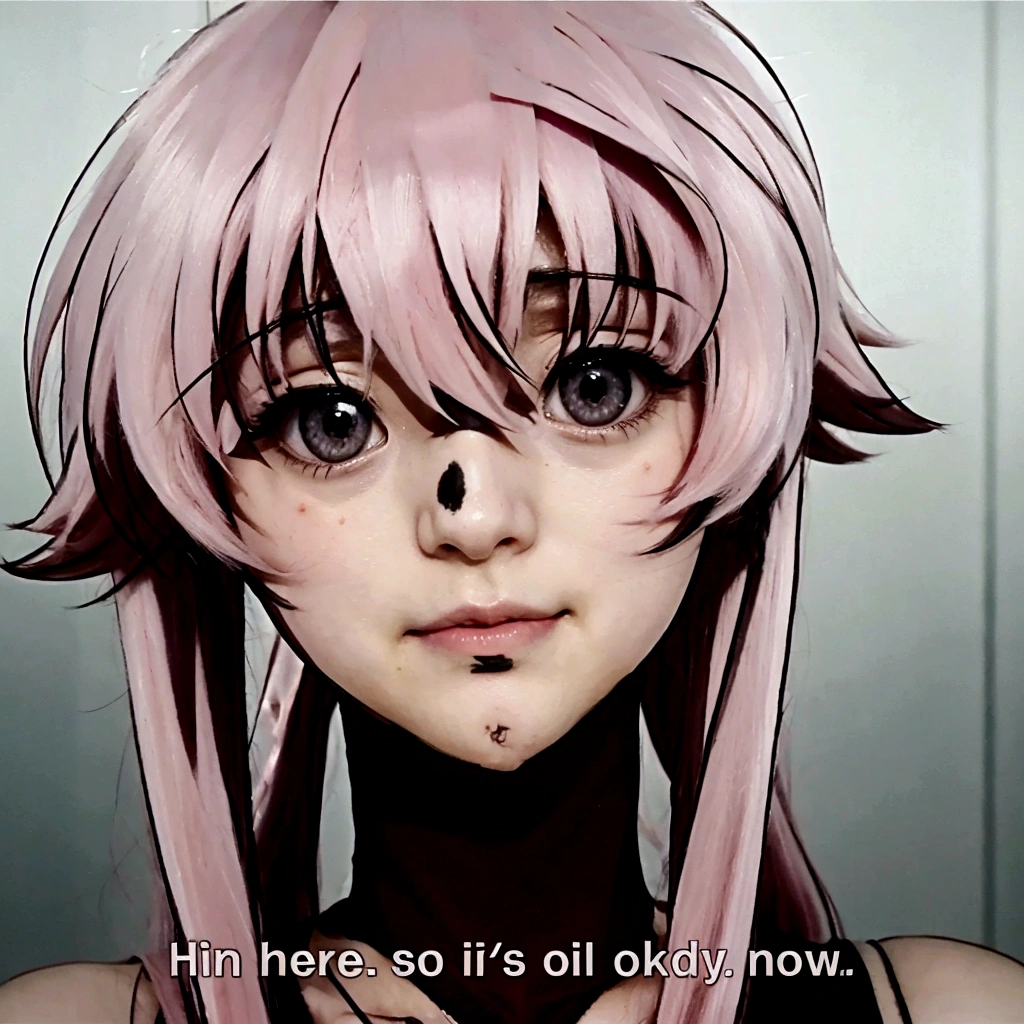 a closeup of a person with long hair and a pink wig, Mirai Nikki, Today's featured anime still., in an anime, rogue anime girl Gasai Yuno, Gasai Yuno, screenshot from a 2012 anime, tv anime frame, Gasai Yuno, Macro border, in the anime movie, she has a nice expressive face