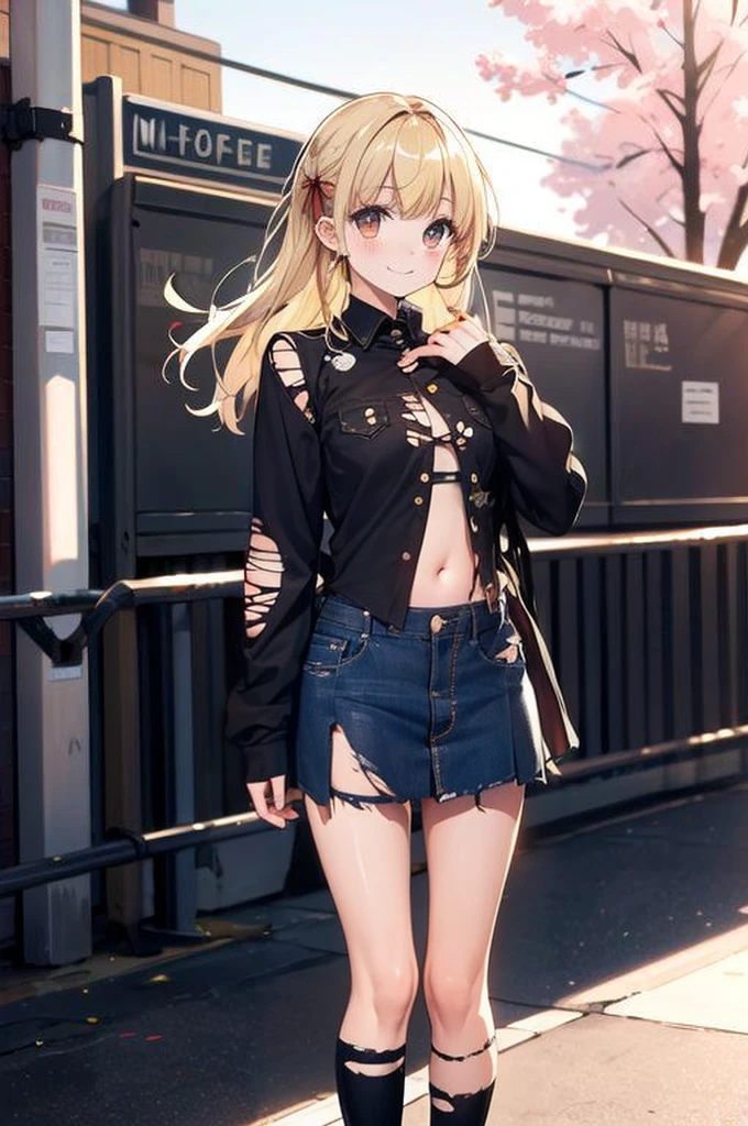 Tattered clothes,Torn clothes,Tattered ,Yoreyore shirt,Shirt with torn sleeves,Damaged Mini Skirt,Tattered Skirt,Flat Chest,(belly button),belly button出し,stomach,arm