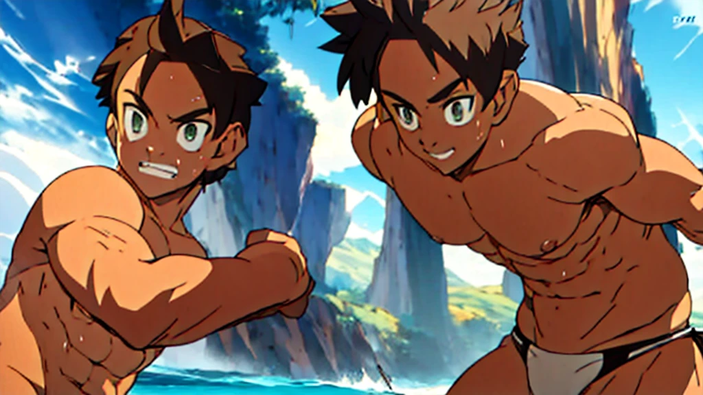 men, muscular young man in string , large lump, big , on the beach 