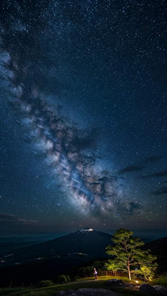 milky way、Tanabata、starry skies、moon、Summer Triangle、beautiful、beautiful、night景、Fuji Mountain、night、moon光、moonの光に照らさせている