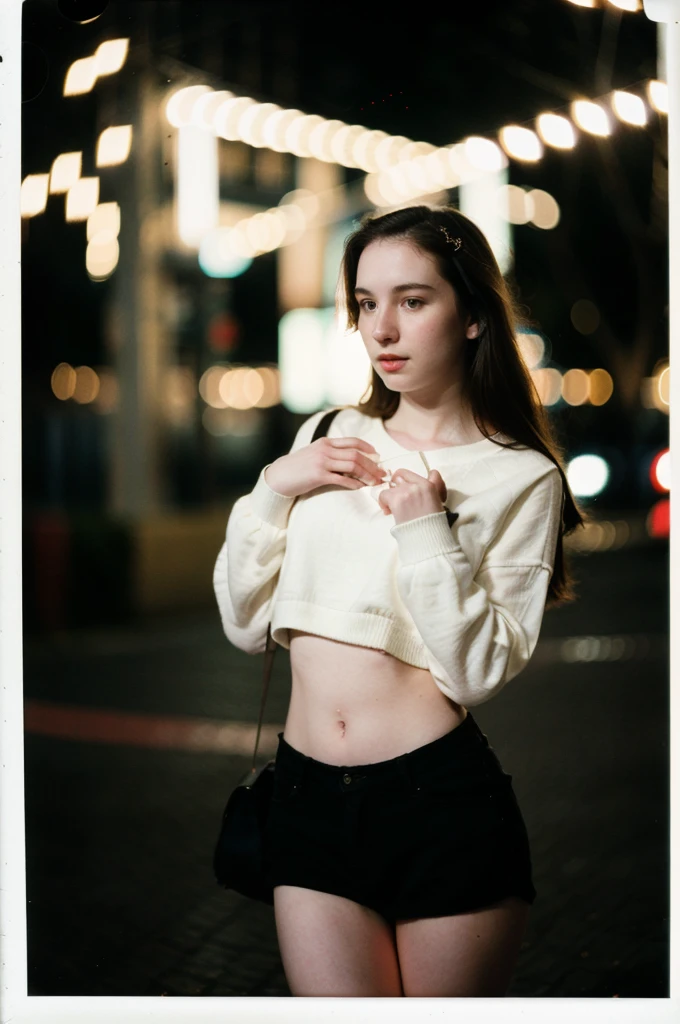 polaroid photo, night photo, photo of 24 y.o beautiful woman, pale skin, bokeh, motion blur