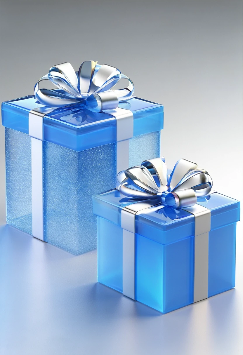 Gift Box，3d图标，Blue and White，Transparent frosted material texture，3d，C4D；