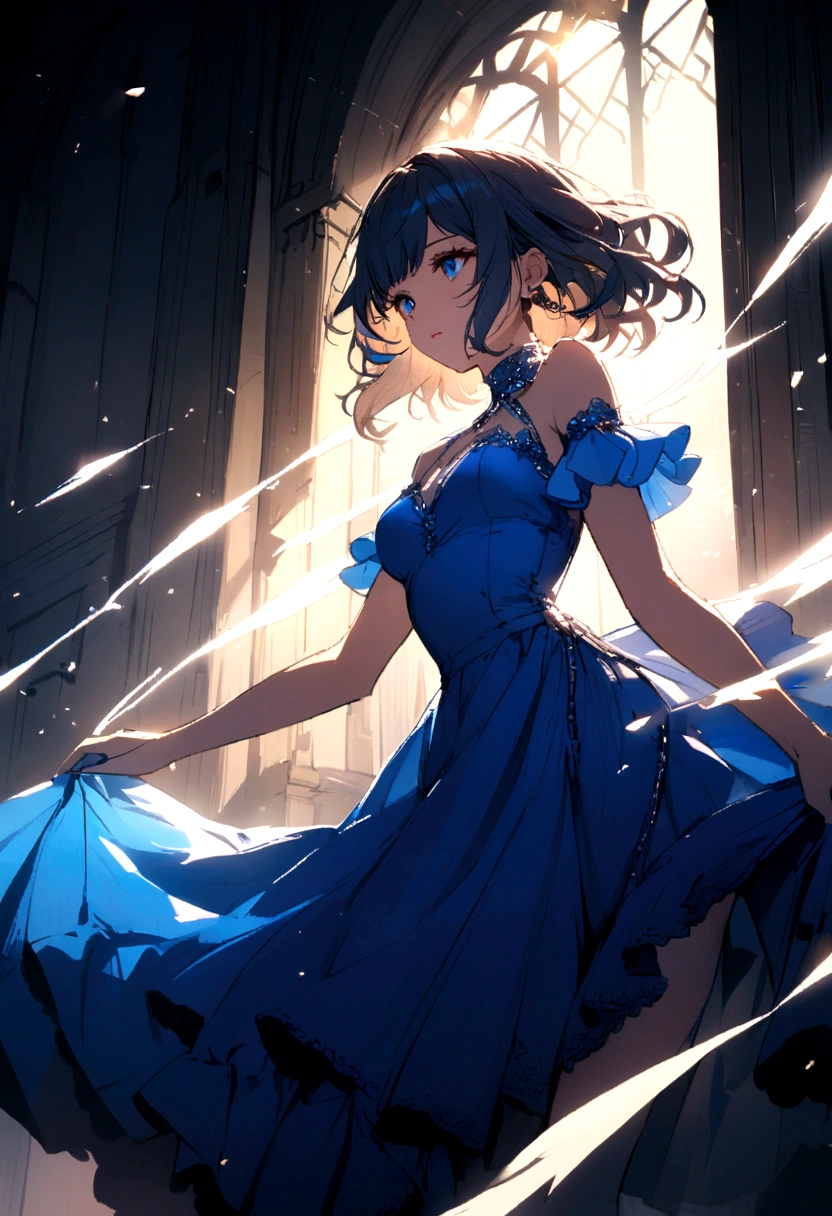 A bright blue dress 