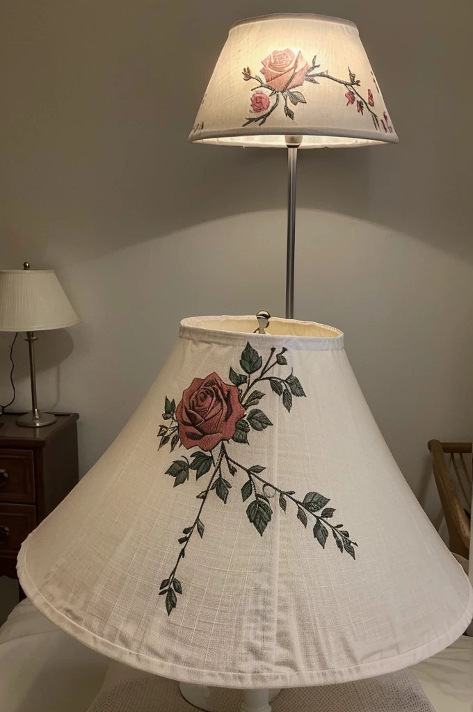 The design of the back of the lampshade and the bases in the shape of a rose branch and the top of the lampshade is a rose flower