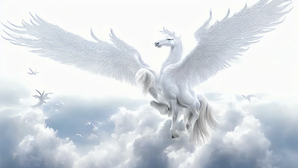 arafed white horse With wings spread out in the air, with hooves and wings, Pegasus, Unicorn flying in the sky, With wings. Super detailed, Mythical creatures, Majestic Wings, Hyperreal Rendering, flying mythical beasts, 大きなWith wings, White Wings,本物のWith wings, Ultra-realistic and highly detailed, With beautiful wings, Winged, Sleipnir, white horse