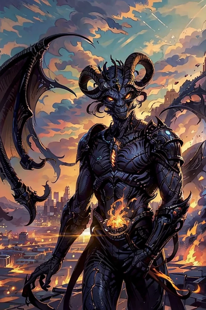 best qualtiy, masterpiece, high detail, hyper quality, high resolution, FHD,1080P,2K4K18K, 8k smooth, extremely detailed CG unity 8k high-definition Digital art of alien invasion, Goat-faced evil creatures open the gates of hell and invade the city, Wars are raging, wasteland is rubble, Best Winning Entry, Firelight, collapsed city,cinematic lighting, Perfect light and shadow,ray tracing