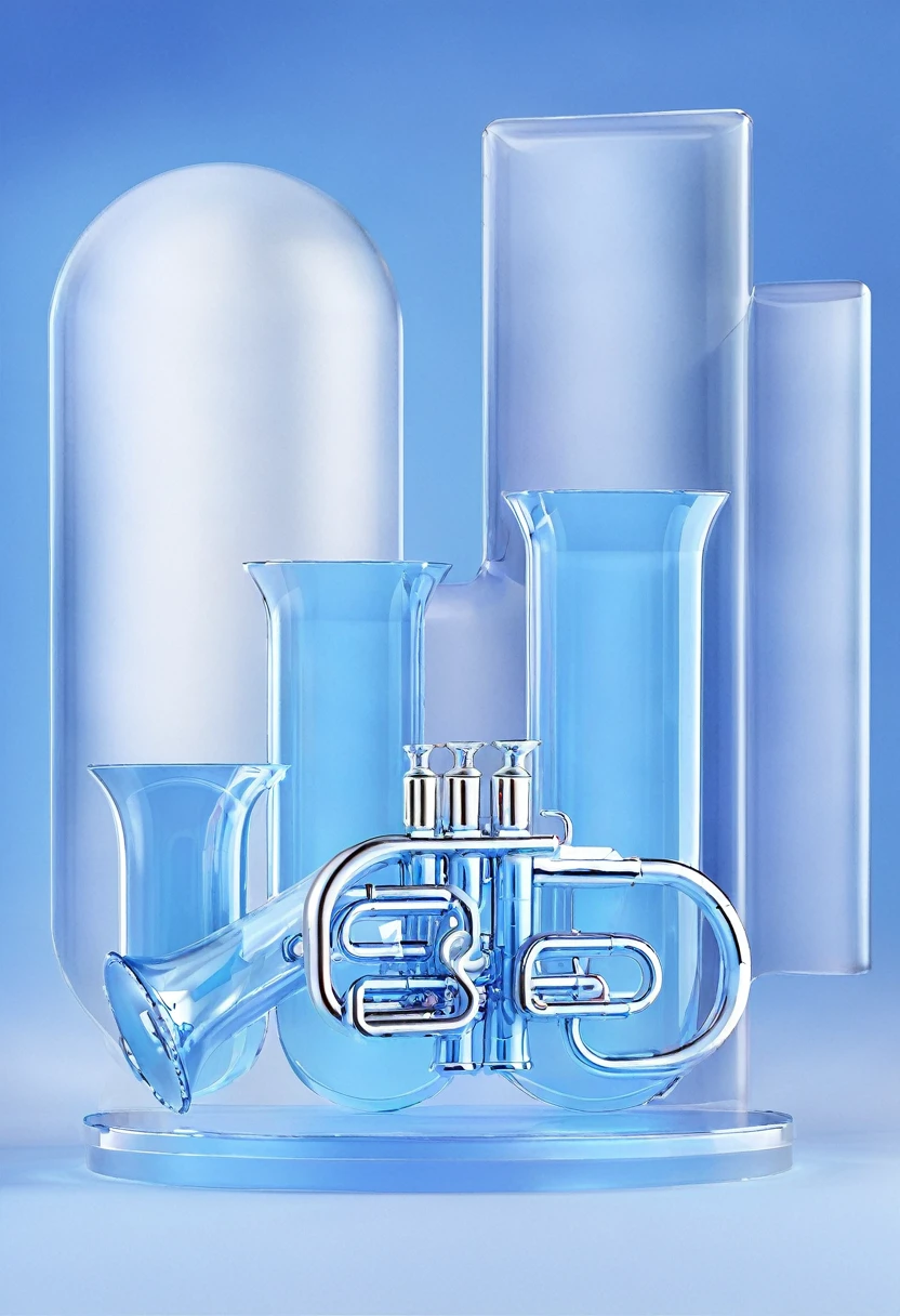 trumpet，3d图标，Blue and White，Transparent frosted material texture，3d，C4D；