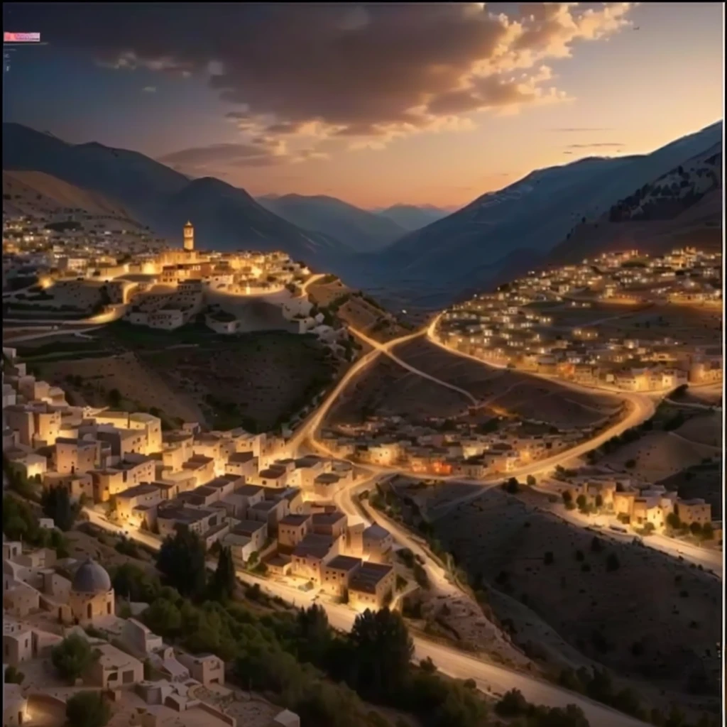 a view of a town in the middle of a mountain with a road going through it, by Abdullah Gërguri, realistic photo of a town, gorgeous, kurdistan, beautiful, by Yehia Dessouki, ( visually stunning, beautiful small town, wow it is beautiful, breath taking, beautiful!!!, incredibly beautiful, beautiful lit, wondrous