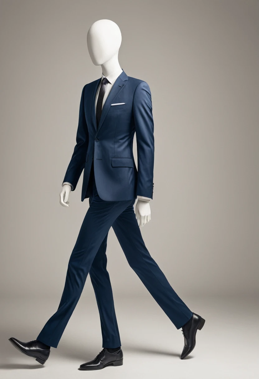 A faceless mannequin walking like a model,Faceless mannequin wearing a suit