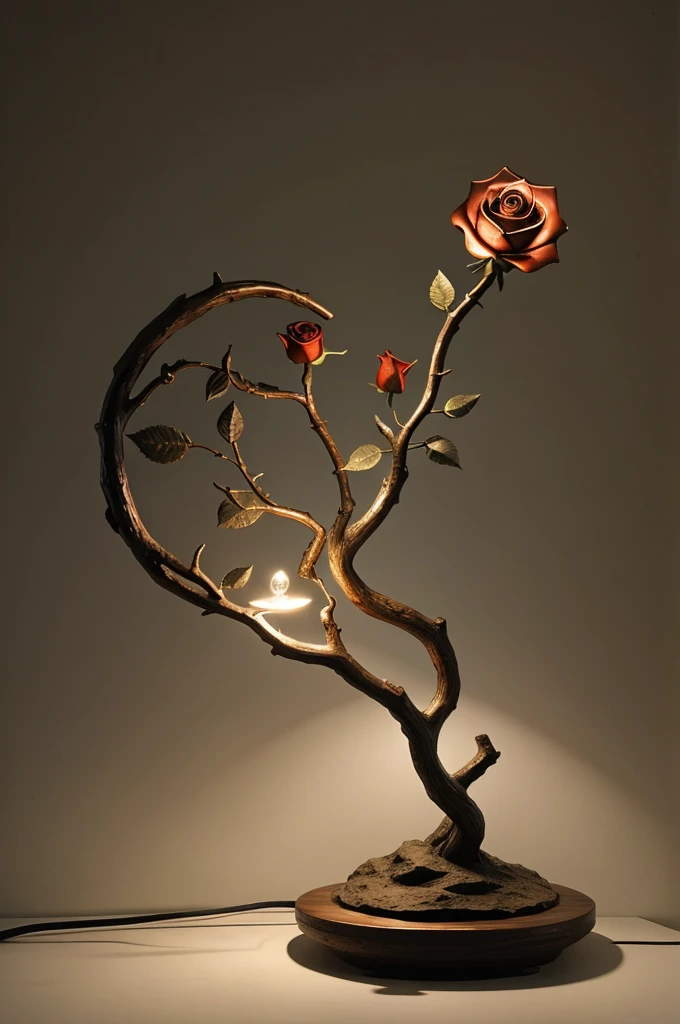 A sculpture in the shape of a rose branch with lighting