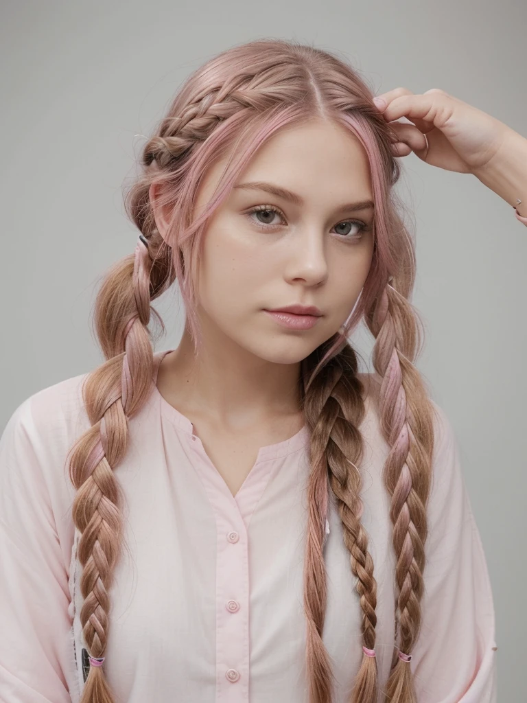 Hair outlet plus 1 thin braid on the right hair color pink