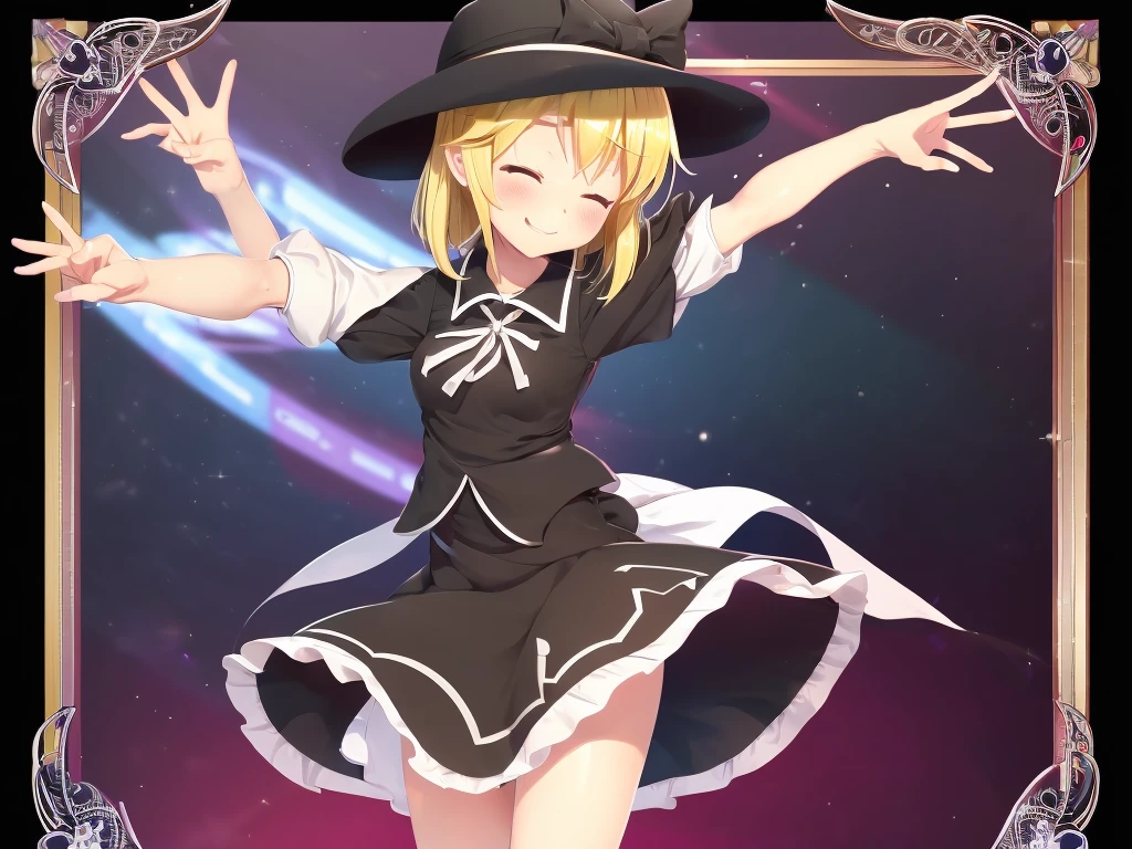 1girl, , , masterpiece, best quality, 10 years old, medium blonde hair, forehead visible bags, yellow eyes, hat, heart, black headwear, puffy short sleeves, log black skirt, heart hads,,1girl, solo, yellow eyes, yellow hair, bow, hat bow, socks, black footwear, black skirt, short sleeves, yuki (touhou), black vest, white sleeves, frill skirt, light smile, from behind, to lift up one’s skirt, cowboy shot, from front, standing , raise one leg, crossed arms, arms up behind, arms behind back, hand between legs, put hands hip, one hand on hip, forward hands, arms raised in the air, punch hands, peace sign, waving, put up index finger, sit, lie down, closed eyes, lie face down, looking back, put one hand chest, leaning forward, cleavage, close up, horizontally outstretched arms, horizontally outstretched legs, front view, front face