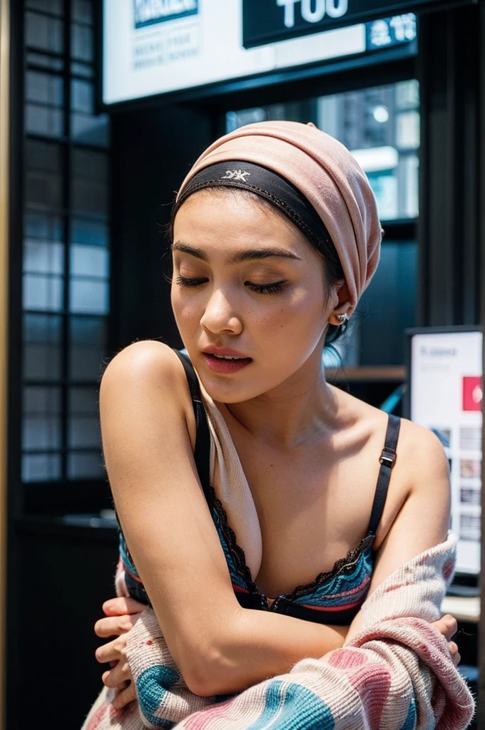((Colourful)), ((Big Tits:0.6)), ((Flat Chest:1.6)), ((Closed Eyes)), ((Strapless Colourful bra Flat Chest)), Naked, Angry pose, Angry face, (((HIJAB MALAY GIRL))), masutepiece, High quality, UHD 45K, Realistic face, Realistic skin feeling , A Japanese Lady, 8 , , Very cute and baby-like face, (((FLAT CHEST))), (MATRIX WORLD), ((look In front at the camera and SADNESS)), ((())), (((CUTE GIRL))), ((PEACH SATIN LIPS))
