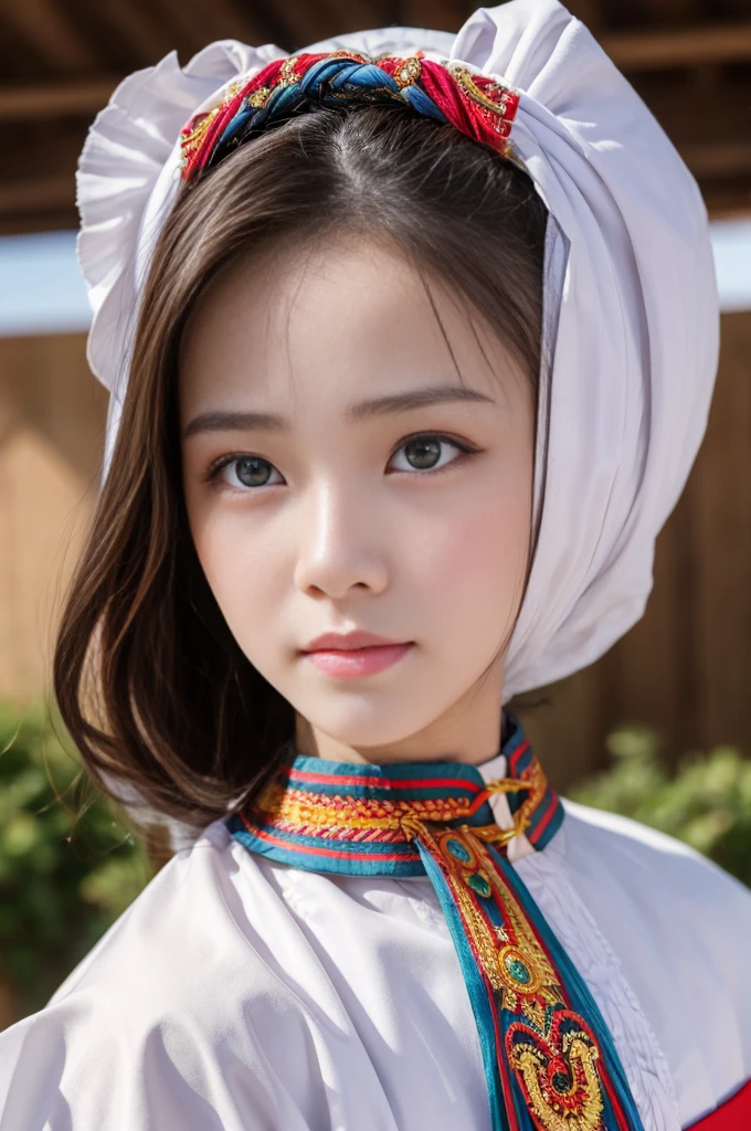 One girl, View your viewers, 20-year-old,Upper Body,Traditional clothing,Look straight into the eyes,Traditional Dancer, Professional Certification