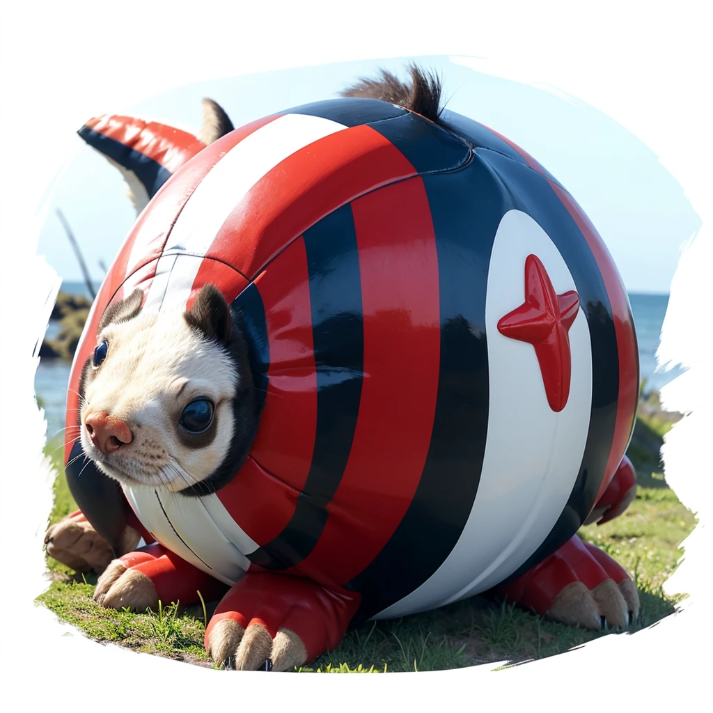 Big Animaly, has red stripes on his skin, blue eyes, beaver mixed with starfish, Grassroots, no background, 