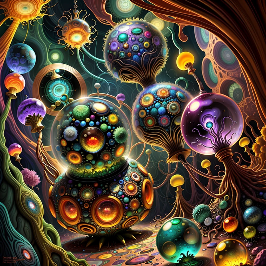 Elfin protozoa, surreal, dandelionwanderer, agate geodes, by Dan Mumford, , Dr. Seuss, WLOP, , dandelionseer, flowervirus, big eyes