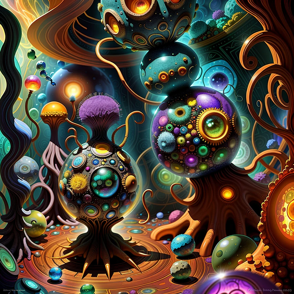 Elfin protozoa, surreal, dandelionwanderer, agate geodes, by Dan Mumford, , Dr. Seuss, WLOP, , dandelionseer, flowervirus, big eyes