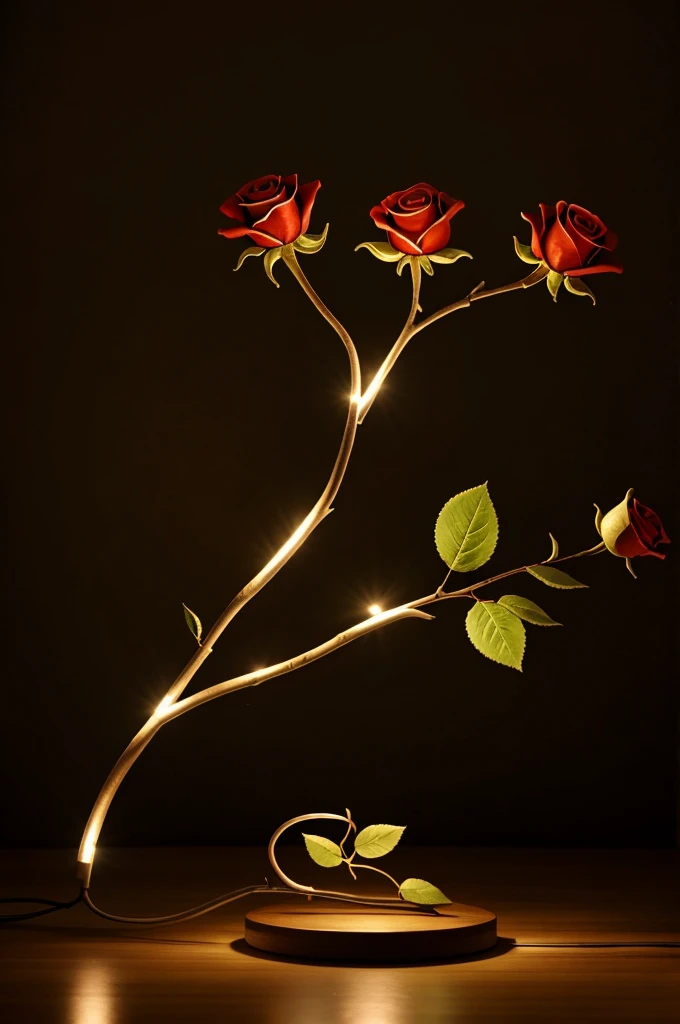A sculpture in the shape of a rose branch with lighting for gay