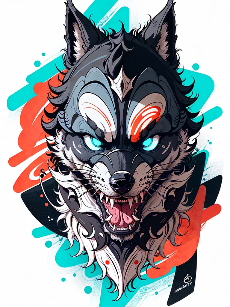 Graphic art t-shirt design, cool wolf with glasses, vector art, clean background, digital painting, 8k