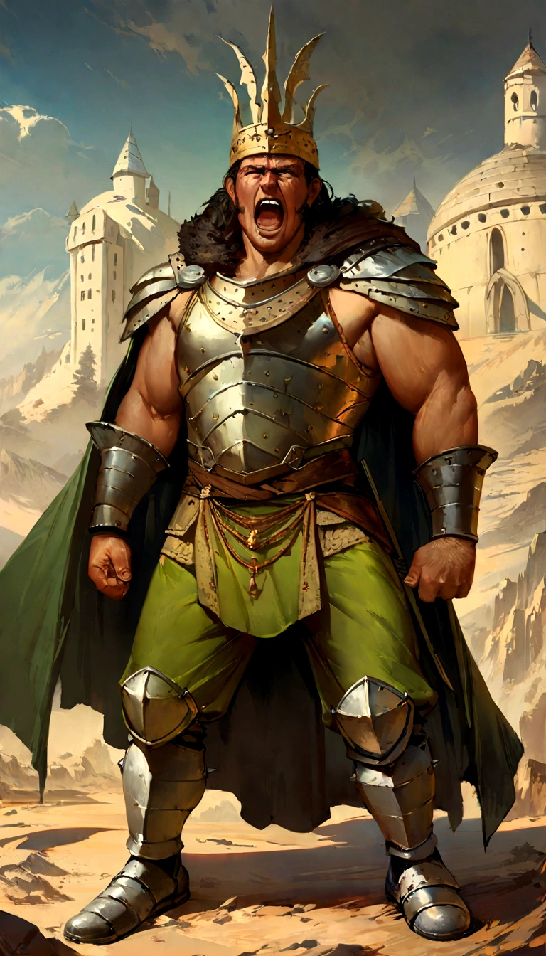 Gareth bale a footballers from wales wearing green white red coloured clothes, screaming, full body, fisting, cape, (extremely detailed CG 8k wallpaper), body photo of the most beautiful artwork in the world, medieval armor, body portrait, Nimrod the first king of Babylon, hunter, barbarian, macho man, majestic professional oil painting by Ed Blinkey, Atey Ghailan, Studio Ghibli, by Jeremy Mann, Greg Manchess, Antonio Moro, trend at ArtStation, trend at CGSociety, Intricate, High Detail, Sharp Focus, Dramatic and Photorealistic Painting Art by Midjourney and Greg Rutkowski